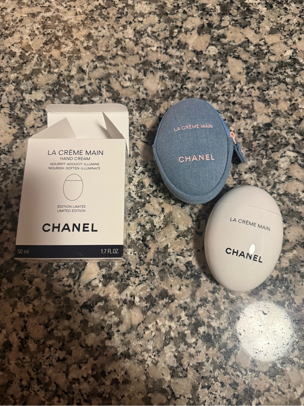 CHANEL La Crème Main Hand Cream with Blue Denim Zip Pouch *Limited Edition* - Picture 3 of 4